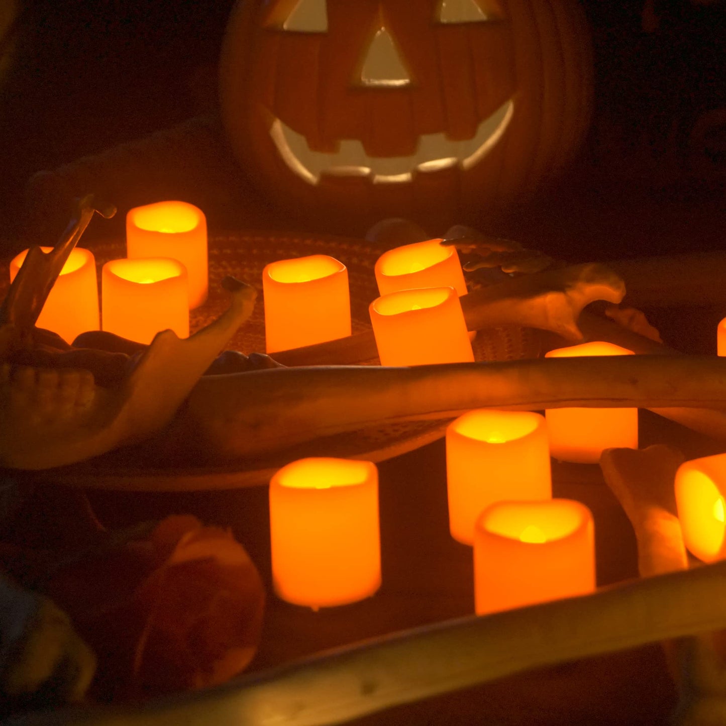 CANDLE CHOICE Battery Operated Flameless Votive Candles Orange Realistic Flickering Electric Fake LED Tea Lights for Halloween Pumpkin Thanksgiving Christmas Decorations, 24 PCS, Batteries Included