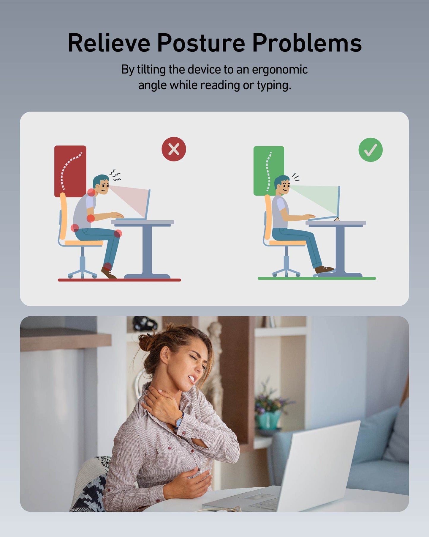 ergounion 3 in 1 Silicone Laptop Stand, Keyboard Riser for Ergonomic Typing/Reading, Portable Laptop Cooling Stand, for Home Office School and Travel, Oval Base, Midnight