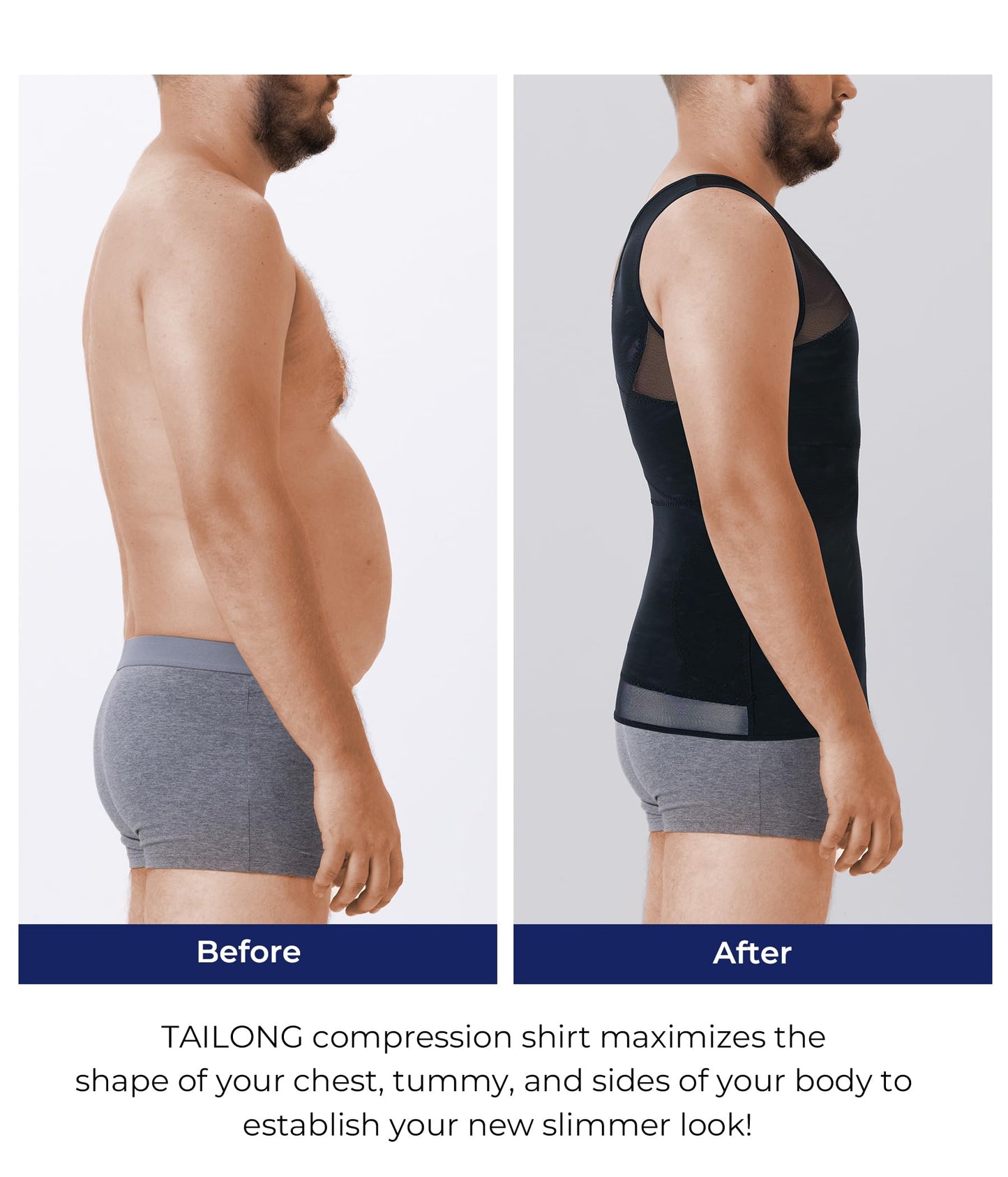 TAILONG Black Compression Shirt Men Shapewear Slimming Body Shaper Vest Workout Tank Top Undershirt