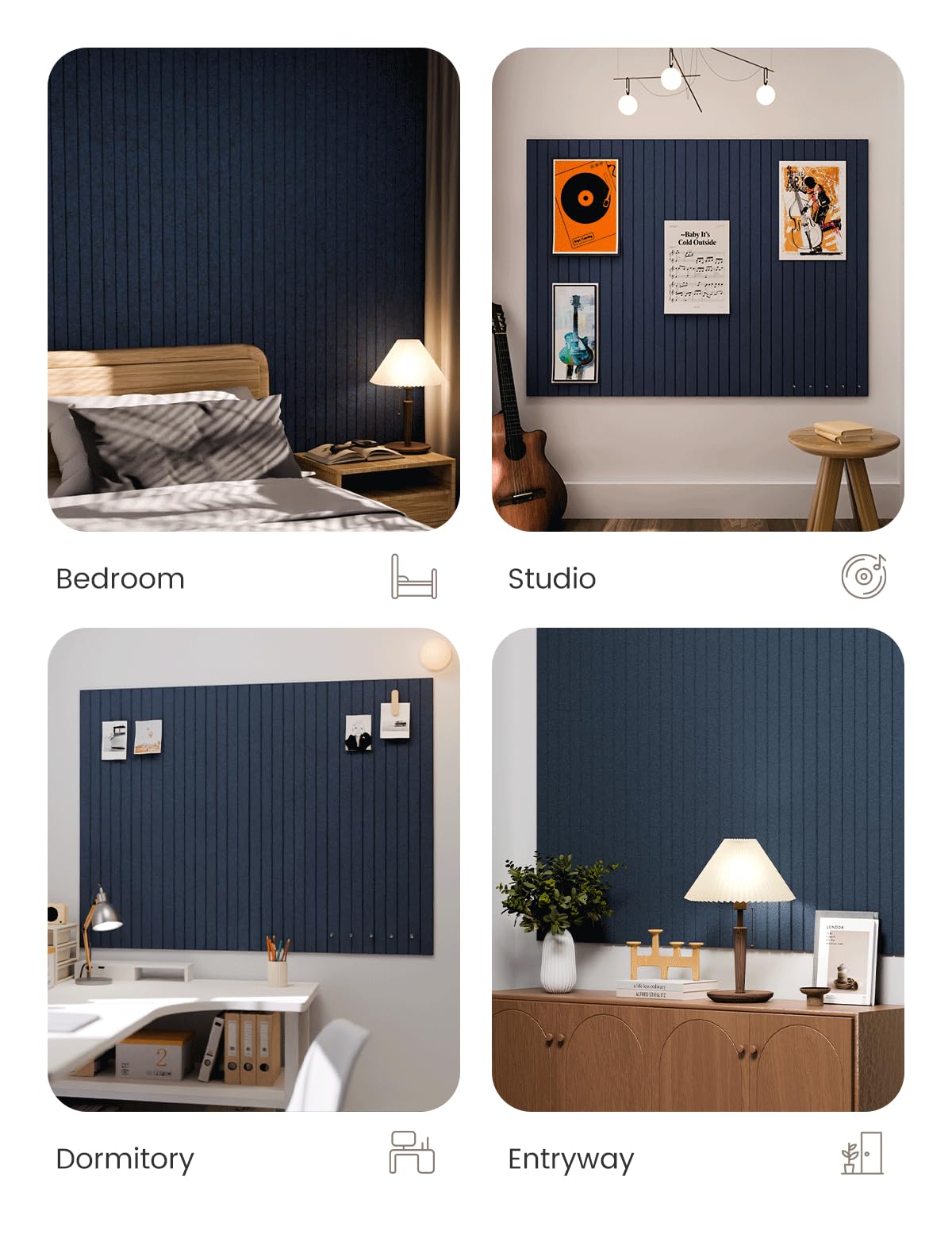 Large Felt Bulletin Board 48" x 36" Cork Board Alternative-12 Pack with 70 Safe Removable Adhesive Tabs, Cork Boards for Walls for Home Office Classroom Pin Board-Carbon Blue
