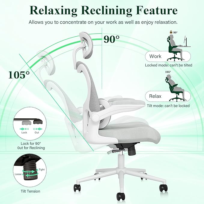 SUNNOW Ergonomic Office Chair, Comfy Mesh Desk Chair, High Back Computer Gaming