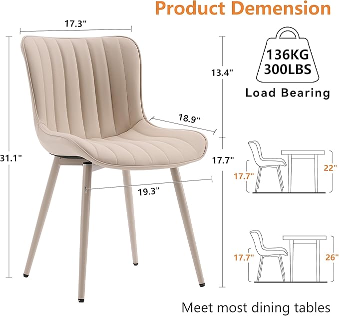 YOUNUOKE Mid-Century Modern Dining Chairs Set of 2, Cream PU Leather