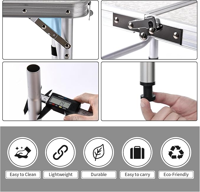 Yriuat Folding Camping Table 2ft Portable Picnic Table Adjustable Height Small