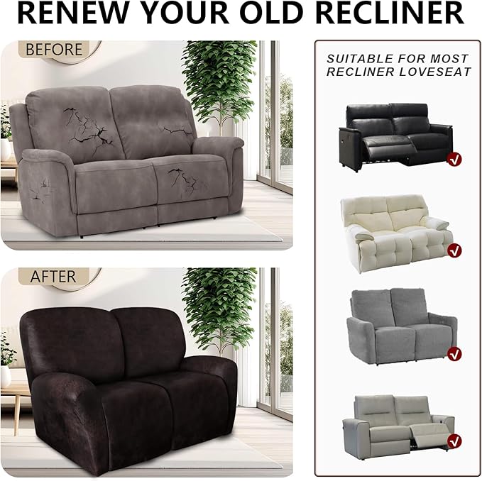 ANARACHON Leather Look Loveseat Recliner Covers Stay in Place 6-Piece Recliner