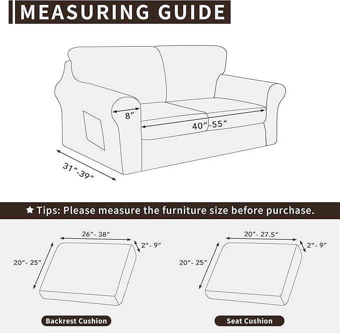 Easy-Going 5 Pieces Stretch Loveseat Cover Washable Loveseat Slipcover Set