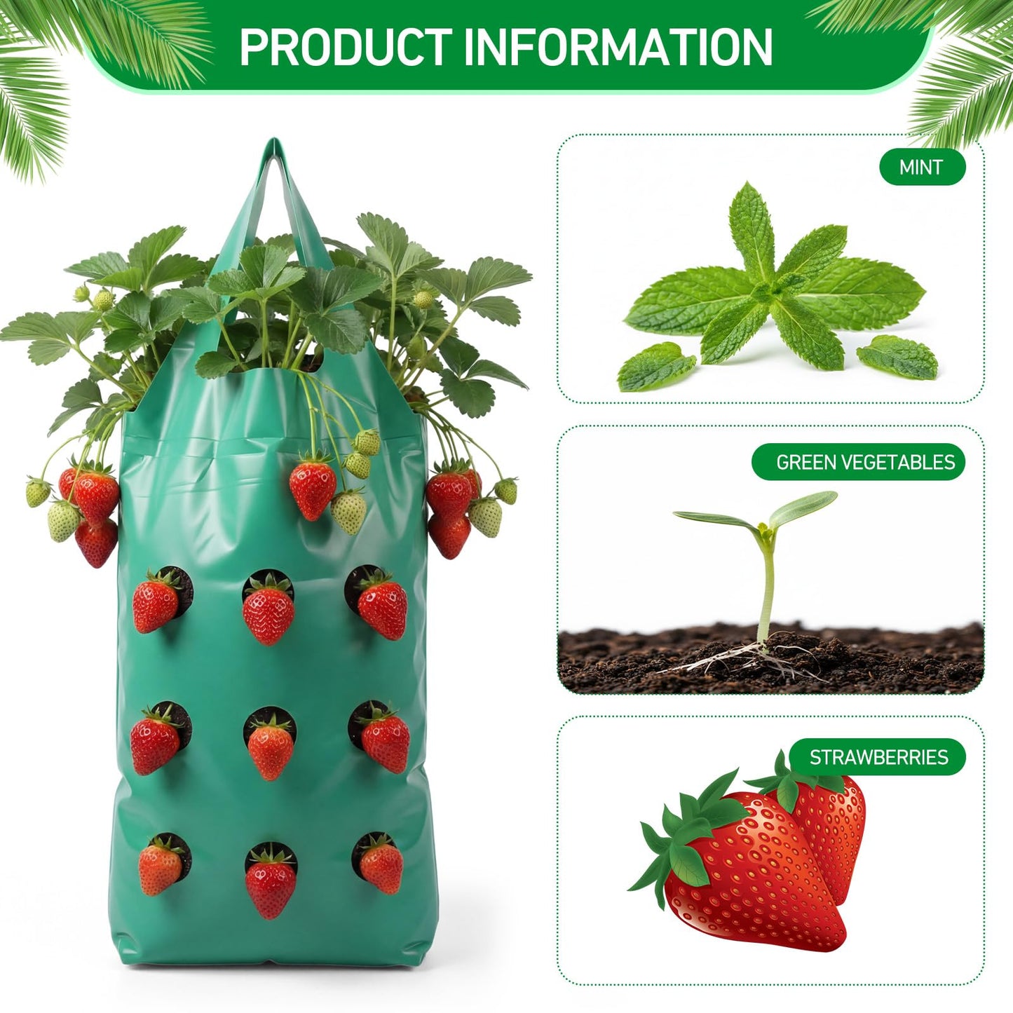 50 Pack Hanging Strawberry Planter Grow Bags, 9 Hole Plastic Hanging Vertical Planters, Upside Down Garden Bags with Reinforced Handles for Outdoor Wall Strawberries, Cherry, Tomatoes, Flowers, Tomato