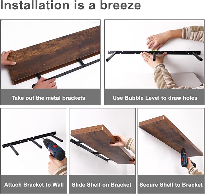 Fixwal Wall Shelves, 35.4" Long Heavy Duty Wall Mounted Rustic Wood Shelves
