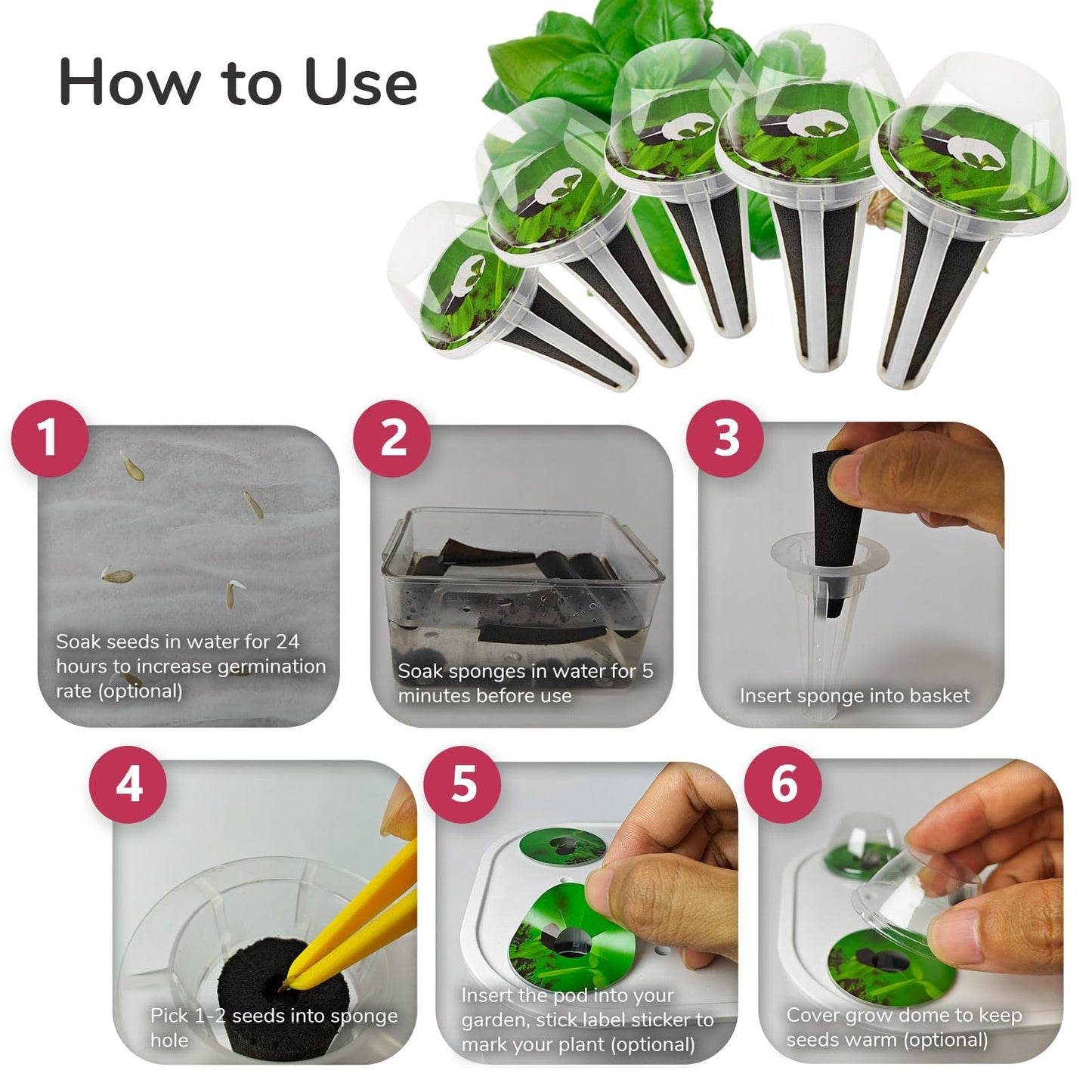 20 Pack Seed Pod Kit (Basil Herbs) for AeroGarden Ahopegarden iDOO and Other Indoor Hydroponic Gardens, Include Grow Sponges, Grow Baskets, Grow Domes, Labels and More for Hydroponics Growing System