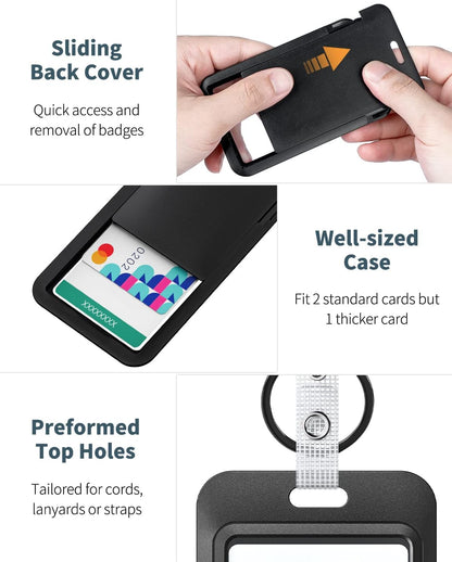 Uniclife 2 Pack Sliding Badge Holder Vertical Plastic Case with Retractable Keychain Badge Reel for up to 8 oz Hard Card Protector for ID Credit Cards Proximity Key Cards Driver’s Licenses and Passes