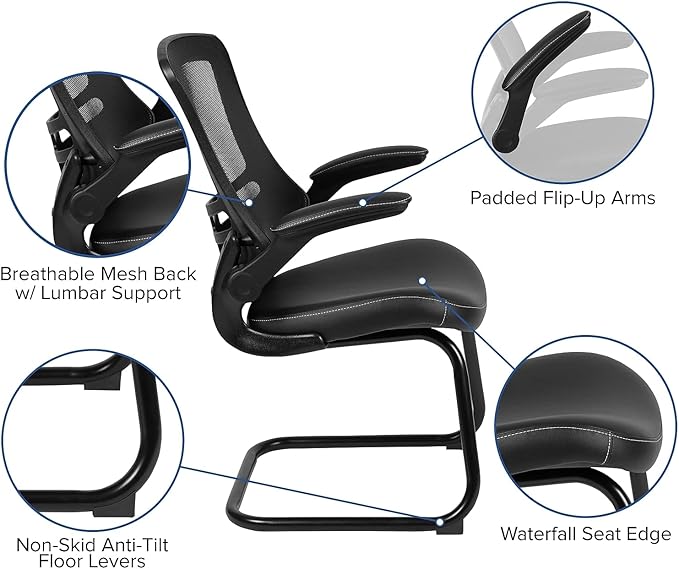 Flash Furniture Kelista Black Mesh Sled Base Side Reception Chair