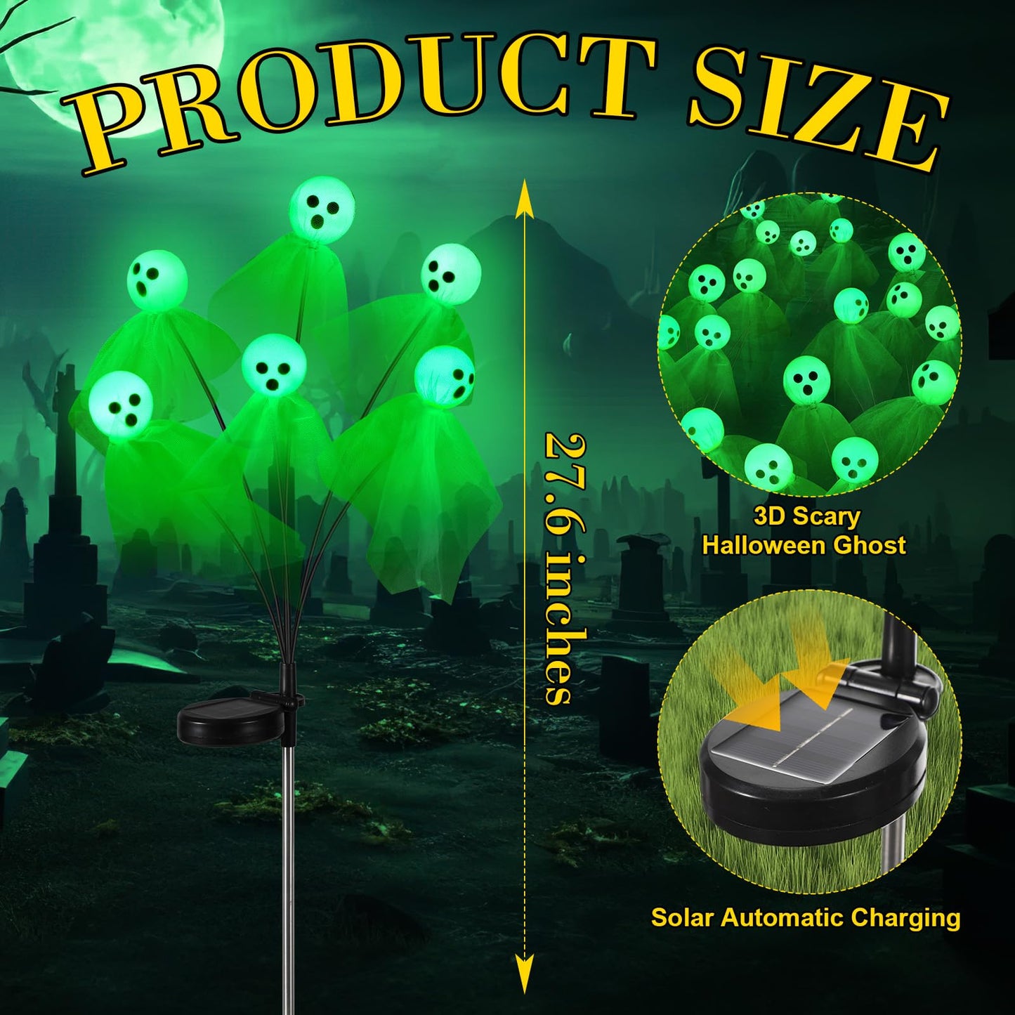 VIHOSE 6 Packs Halloween Solar Lights Outdoor 36 LED Solar Ghost Pathway Lights Waterproof Spooky Ghost Path Light Outdoor Halloween Decorations for Outside Garden Lawn Yard Decors (Green)