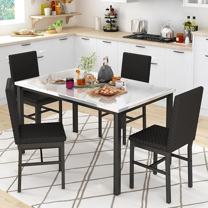 Recaceik Dining Table Set for 4, Modern 5 Piece Dining Table Set Faux Marble