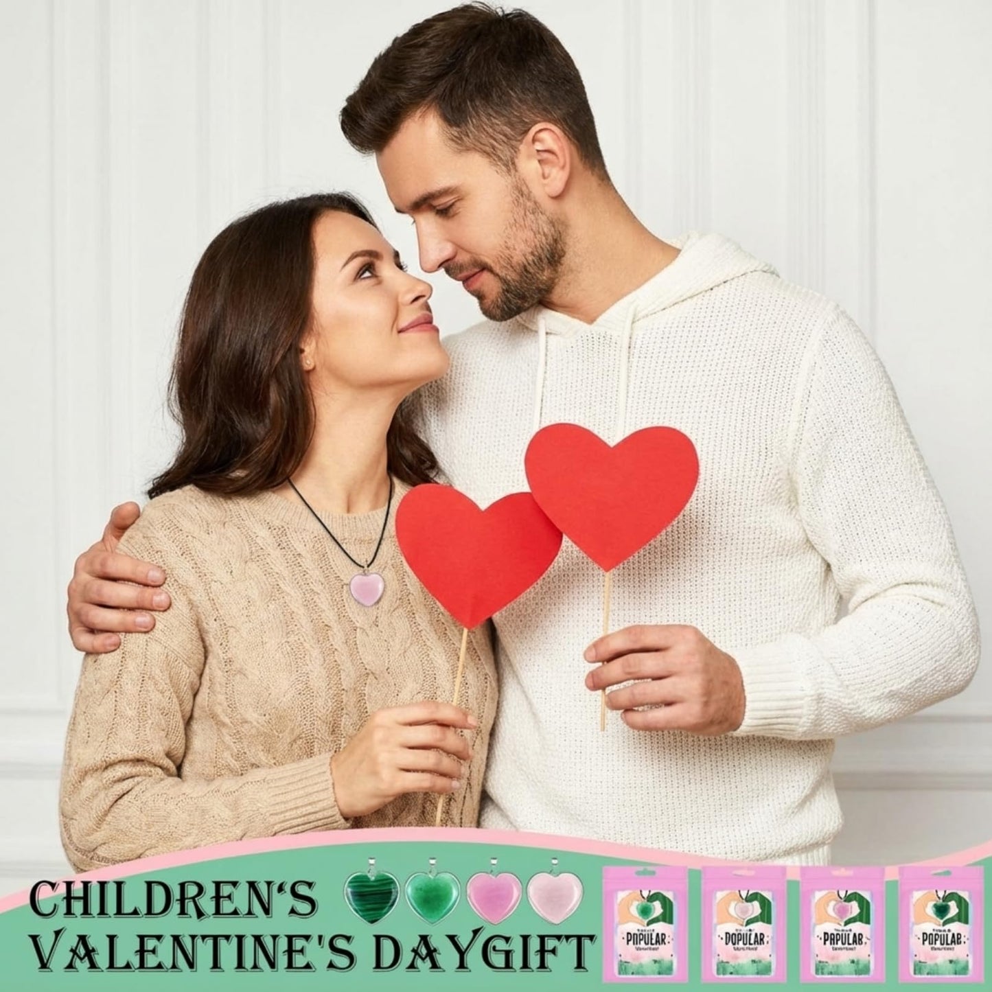 Remerry 24 Sets Valentine's Day Witch Themed Gifts, Galentine's Day Exchange Gift for Best Friends Pink and Green Gemstone Necklace DIY Crafts Kit with Witch Cards Exchange Party Favors for Friends
