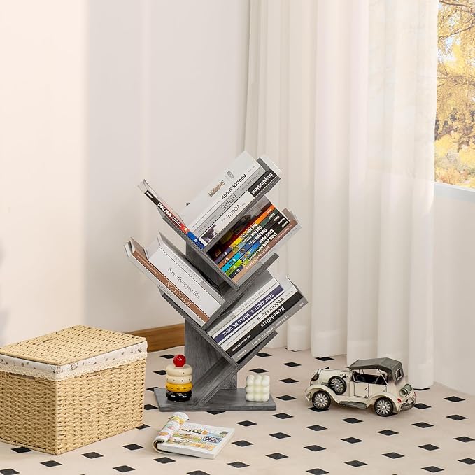 SHEEPAM 5 Tier Tree Book Shelf, Small Desktop Bookshelf