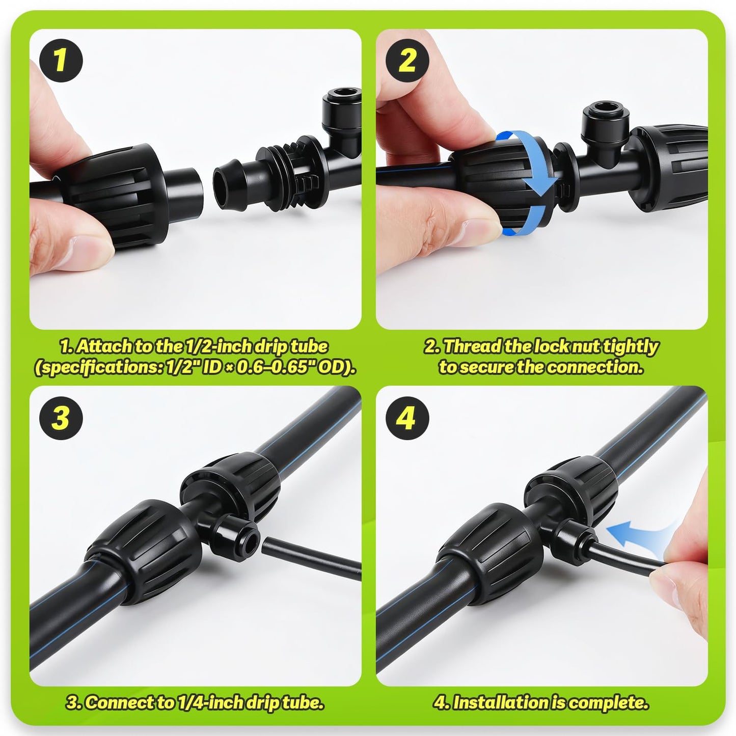 Copadri 6 Pcs Barbed Tee 1/2 Inch To 1/4 Inch Irrigation Tubing Fittings, 1/2 Inch(1/2" ID x 0.65" OD) To 1/4 Inch Quick Connect Irrigation Adapter 16mm Hose Locked T Reducer To 1/4" Water Line