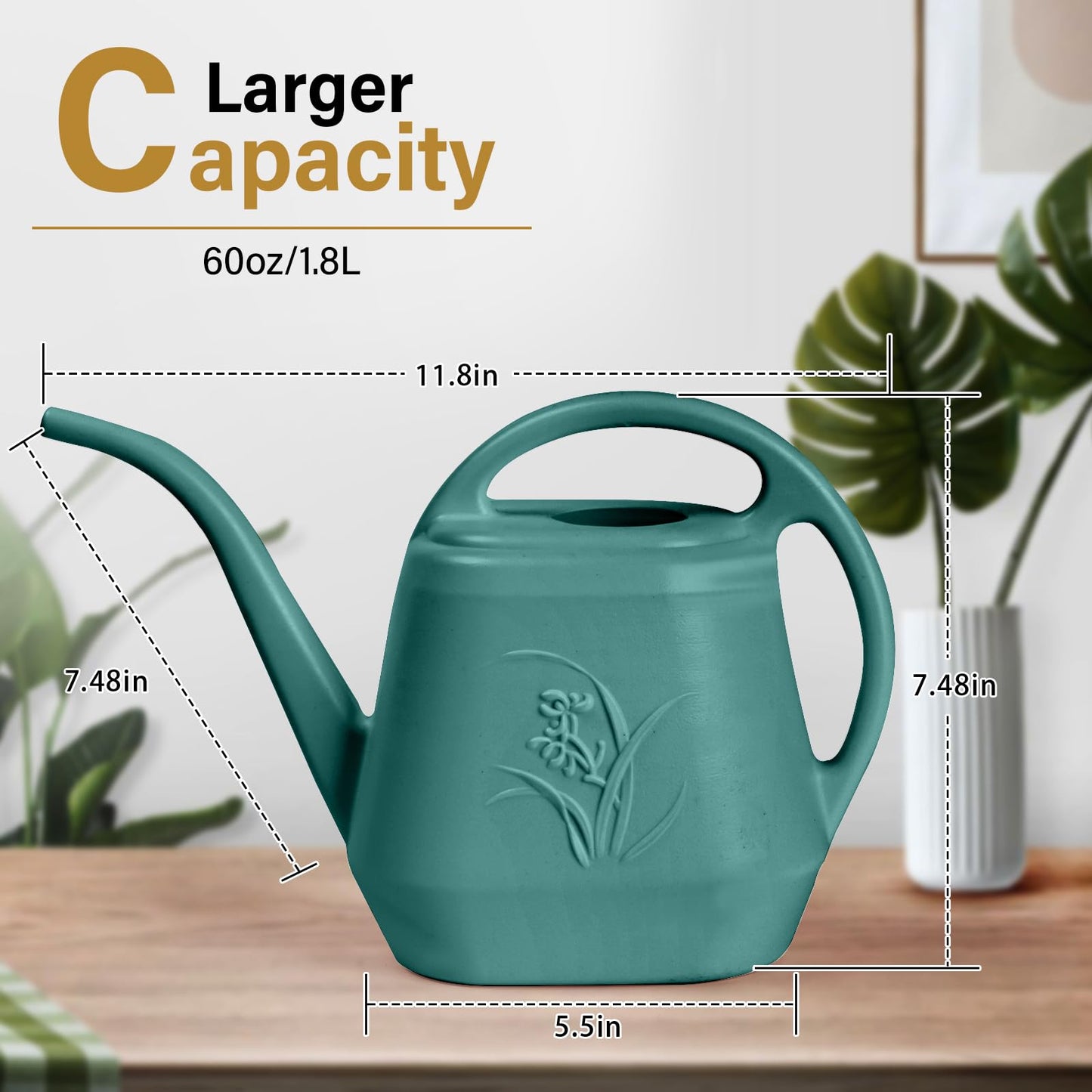 ZXJ Grip Plant Watering Can - for Indoor and Outdoor Home Garden Plants - with Long Spout - Emerald Green - 1/2 Gallon