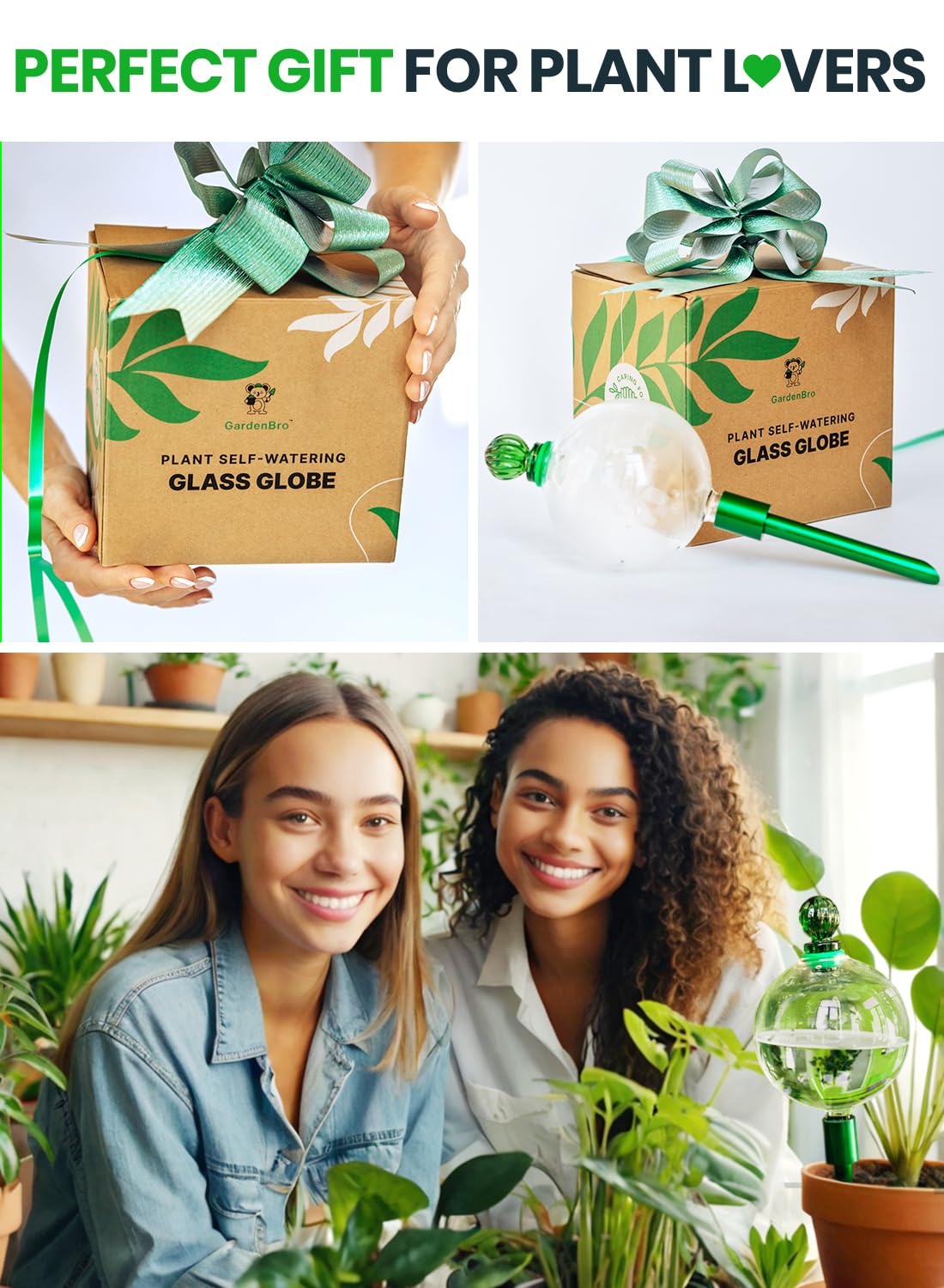16 Oz Plant Watering Globes for Indoor Plants with Metal Self Watering Planter Insert - Premium XL Glass Hand-Blown Globe - Automatic Plant Waterer Indoor, Gift Idea for Gardeners [1 Globe, Clear]