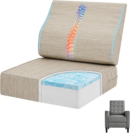 baibu Gel Memory Foam Recliner Cushions with Lumbar Support Pillow for Elderly, 20x20x5 Inch Thick Dual-Layer Patent Design Non-Slip Seat Cushion for Recliner Chair for Reduce Hip & Lumbar Pain, Beige