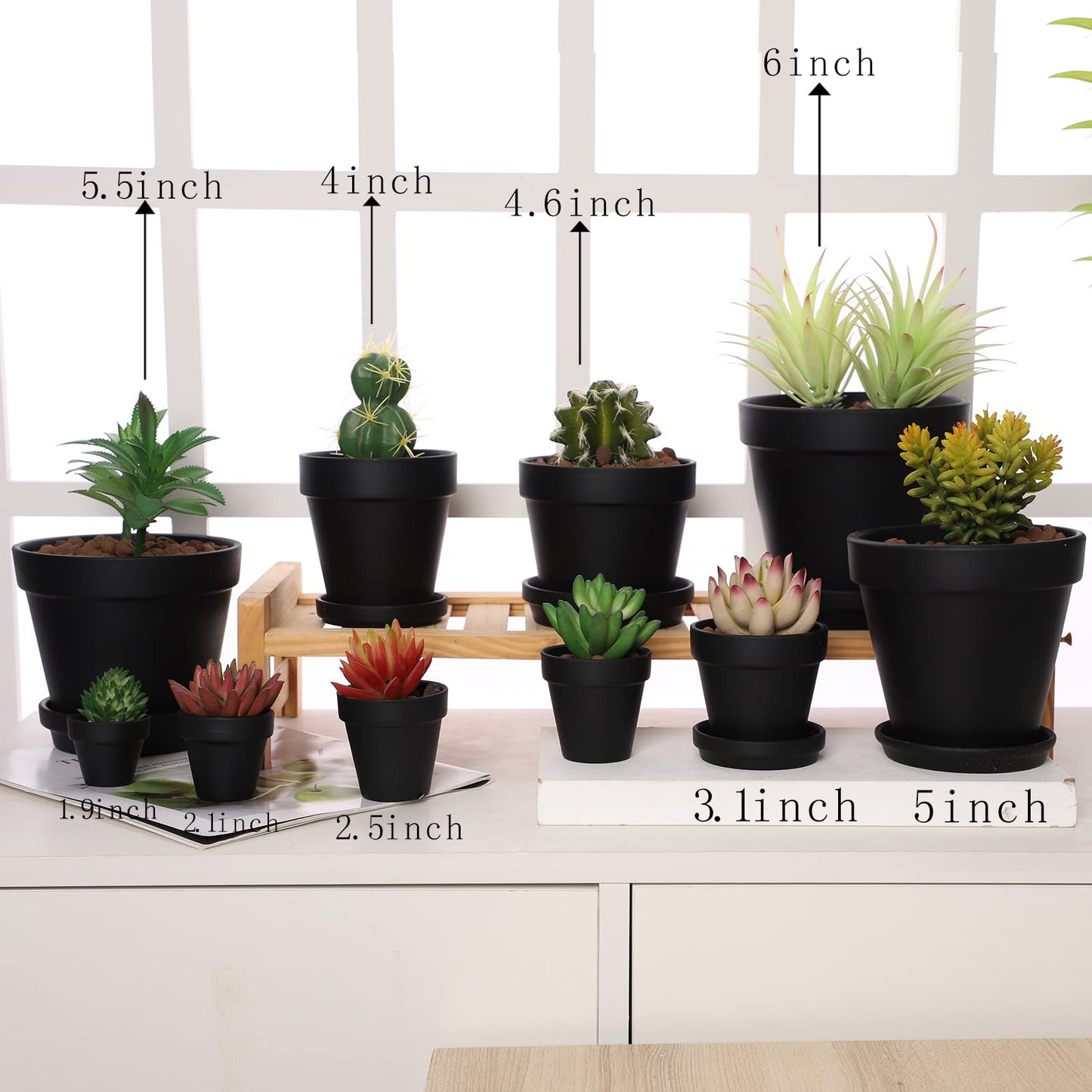 Yishang Large Terra Cotta Pots with Saucer- 6 Pack Large 6'' Terra Cotta Plant Pot with Drainage Hole, Flower Pot with Tray, Terracotta Pot for Indoor Outdoor Plant(Black)