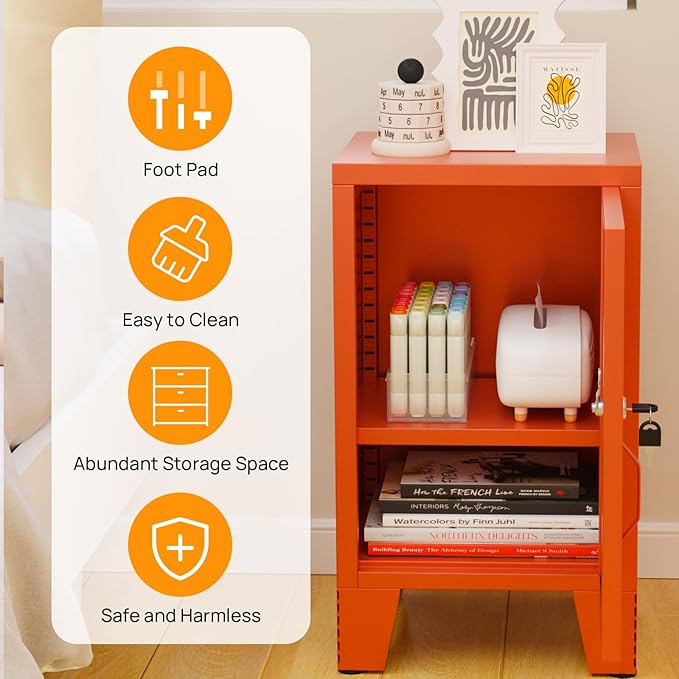 ALBAD Metal Nightstand with Lockable Cabinet, Compact Mini Locker Bedside Table