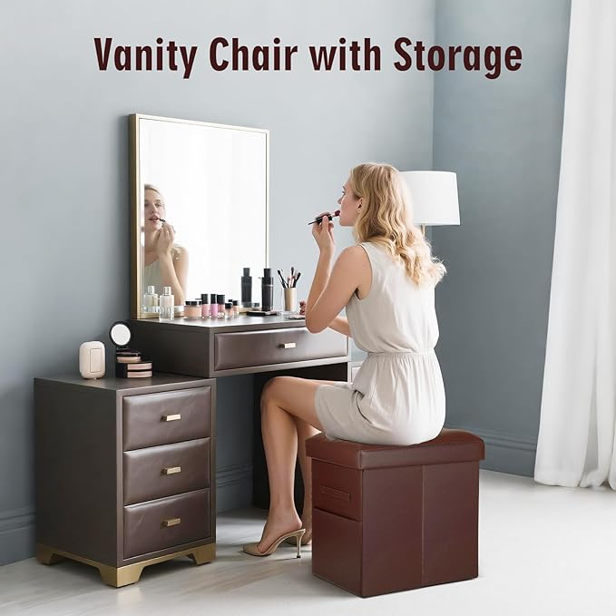 Ottoman with Storage, Folding Foot Rest Stool with Thicker Foam Padded Seat.