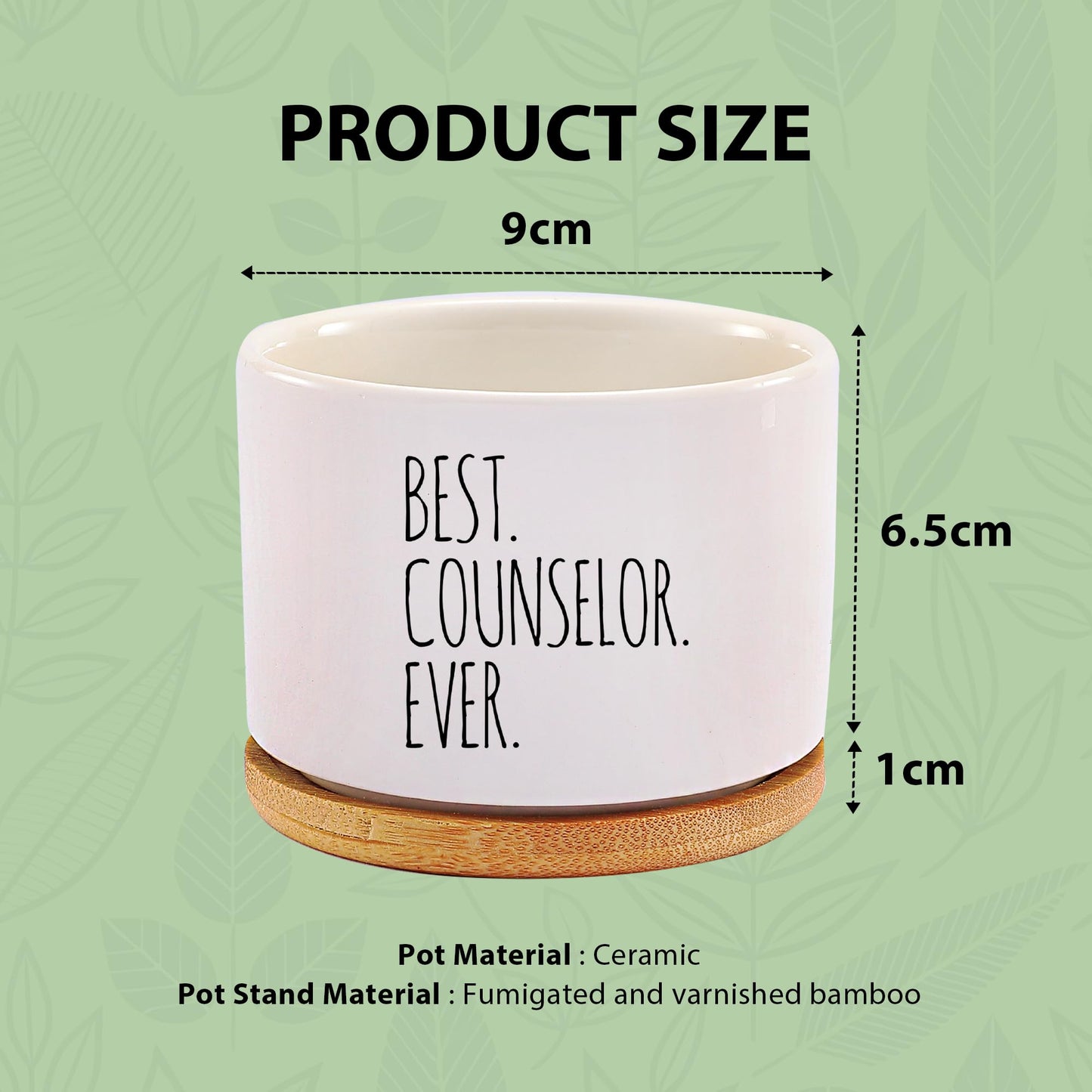 Best Counselor Ever Counselor Gifts Ceramic Succulent Plant Pot with Bamboo Tray Round Mental Health Therapist School Counselor Psychologist Home Office Decor Plant Lover 3.5 Inch White (No Plants)