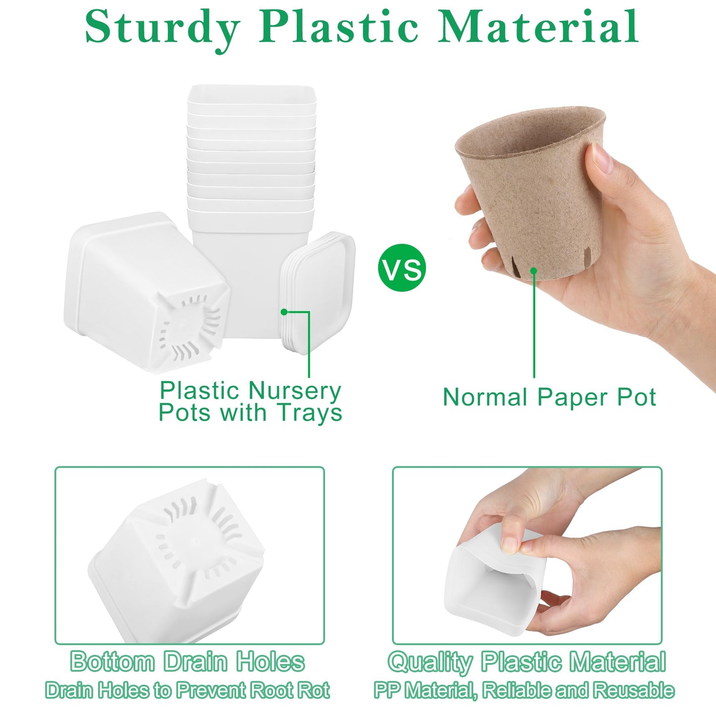 Elcoho 36 Set Garden Plastic Pot Craft Kit Plant Spring Craft Kits Flower Pots with 150 Foam Stickers 36 Labels 24 Certificate of Awards 3 Tools Planting Growing Kit, White
