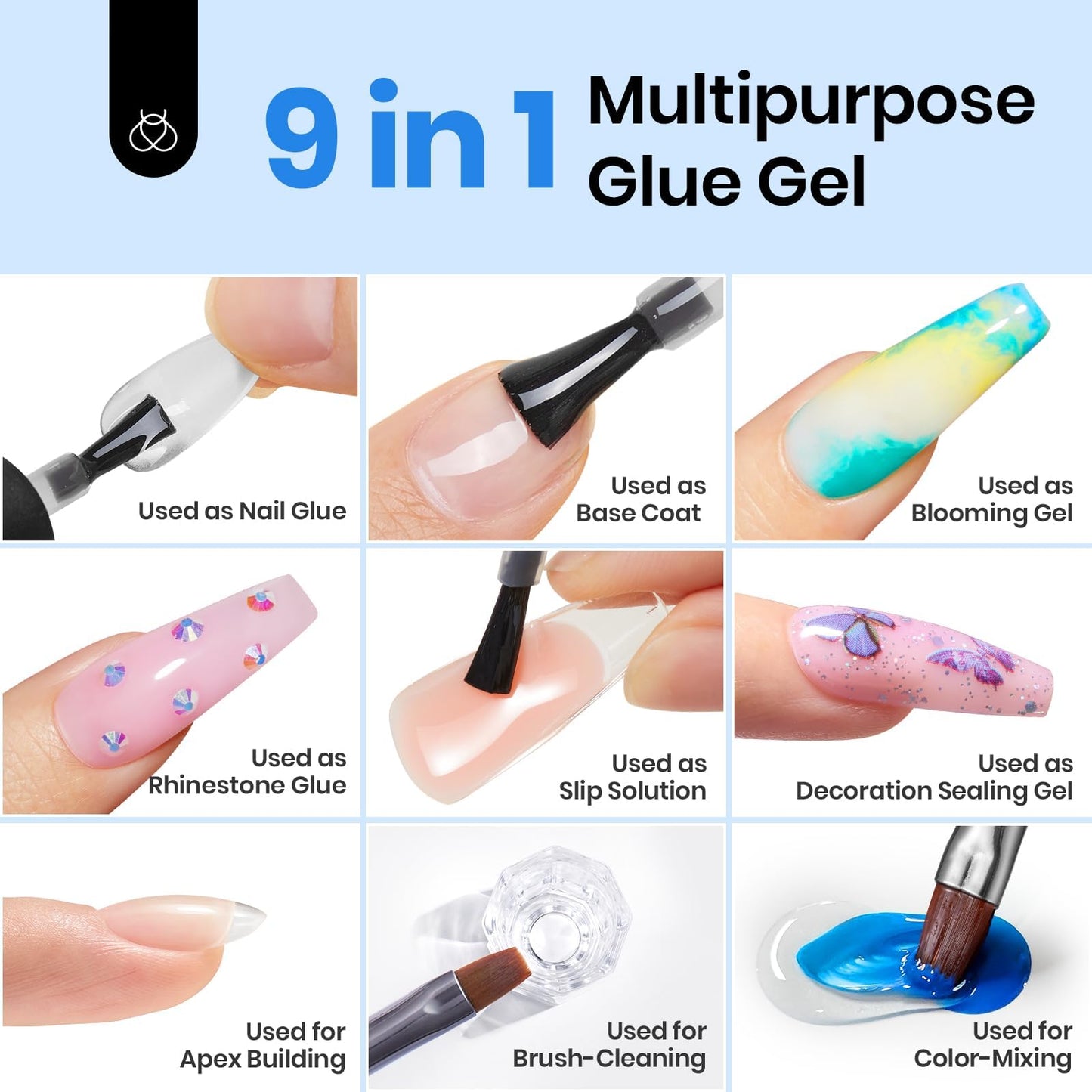 Beetles Gel Nail Kit Short Almond, 240Pcs Easy Nail Extension Set Shaped Clear Tips with 5 in 1 Nail Glue Base & Top Coat and Mini UV Lamp, Nail Tips Art Acrylic Nail Kit Gifts for Women
