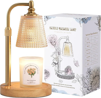 Hong-in Candle Warmer Lamp with Timer Dimmer, Birthday Gifts for Women, House Warming Gifts for New Home, Vintage Room Decor, Adjustable Height Candle Lamp, Wax Warmer for Scented Jar Candles