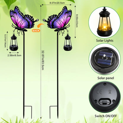 Solar Lights Outdoor Butterfly Garden Decor, 32.9in Purple Butterfly Garden Stakes with Solar Lights, Waterproof Metal Decorative for Yard Art Outside Patio Porch Lawn, Birthday Gifts for Women Mom