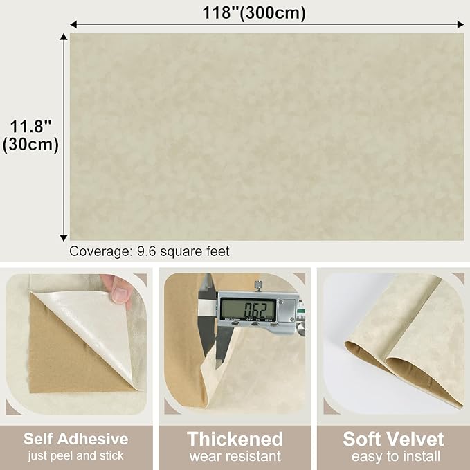 Beige Velvet Contact Paper for Cabinets Shelf Dresser, Soft Fabric Drawer Liner