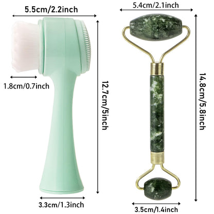 Face Brush 2 in 1, Facial Cleansing Exfoliating Scrubber Brush, Silicone Double Side Manual Face Wash Scrub Brush with Soft Bamboo Charcoal Fiber for Deep Pore Cleansing, Massaging, Skin Care