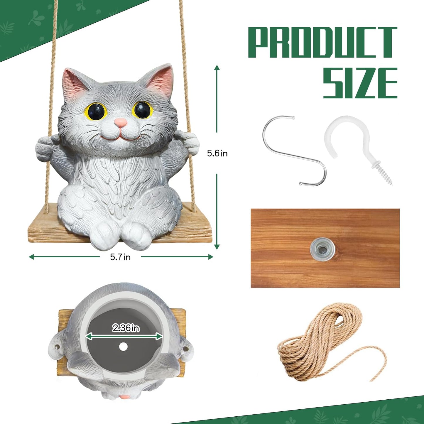 Pyoimmne Cat Hanging Planters for Indoor Outdoor Plants, Small Cute Hanging Pots for Succulent, String of Pearls Plant, Resin Hanging Flower Pots with Drainage Hole, Unique Gift, Garden Home Decor