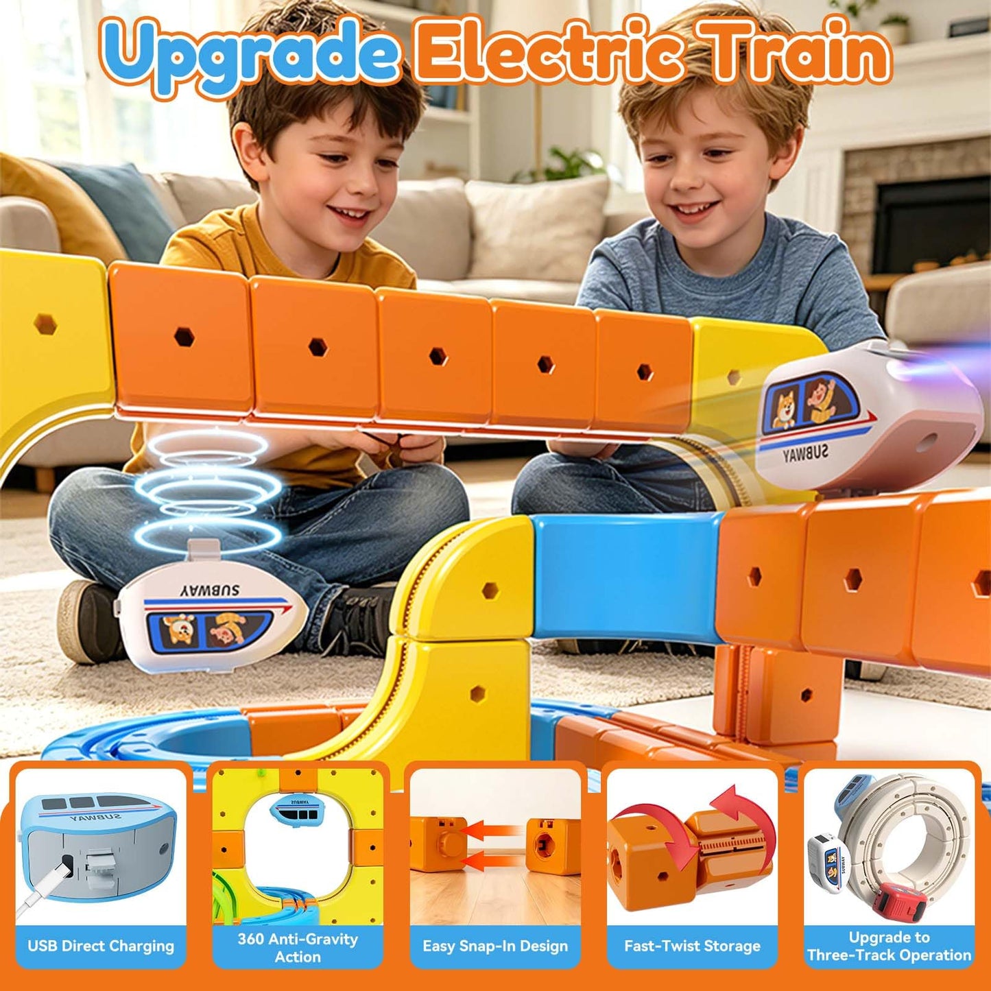 Electric Train Set for Kids Ages 3-8, 208Pcs 3D Flexible Race Track Toy, Gravity-Defying 360° Loop Building Set, STEM DIY Railroad Learning Toy Gift for Toddlers Boys Girls