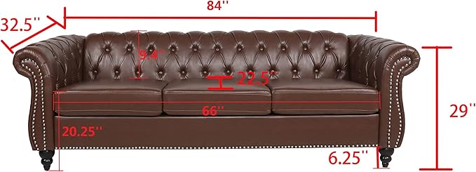 LEVNARY Chesterfield Sofa, Classic Tufted Upholstered Leather Couch, Modern 3