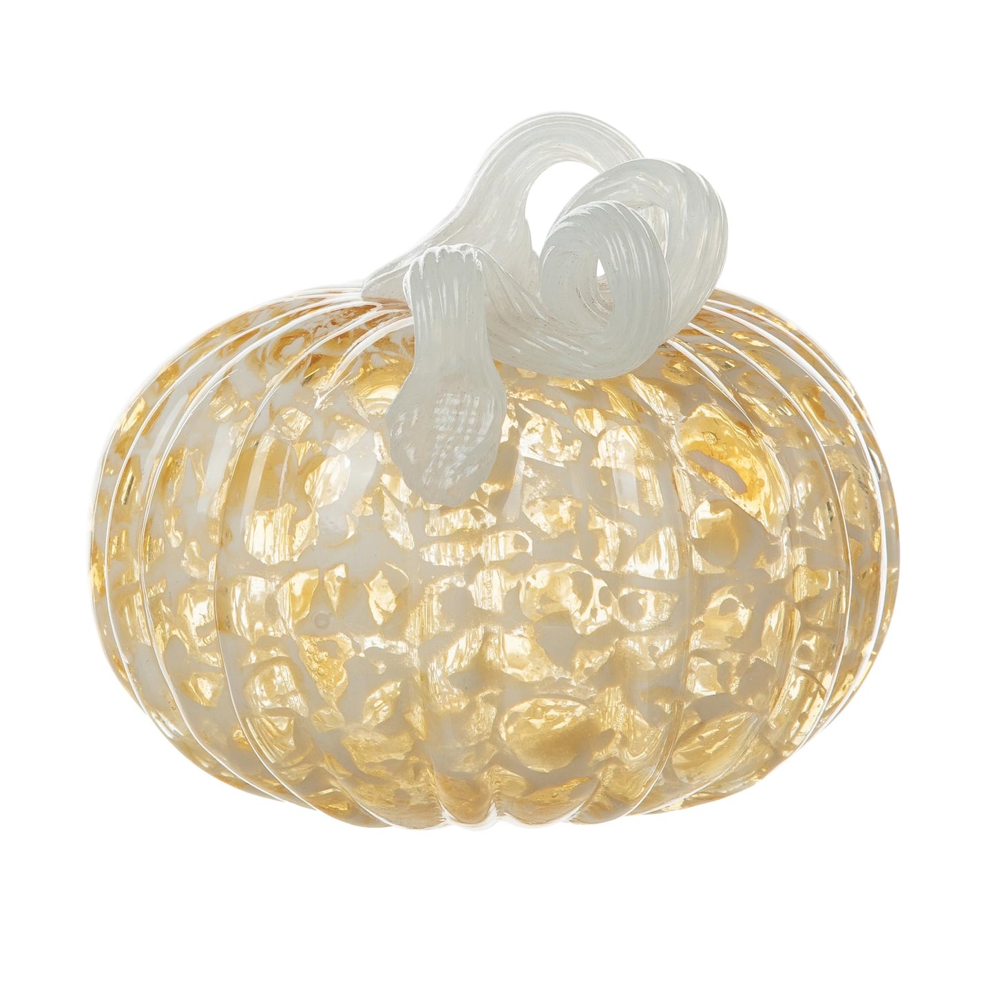Glitzhome Hand Blown Glass Pumpkin Decor 5" Amber - Artisan Fall Harvest Thanksgiving Table Centerpiece Halloween Home Decor