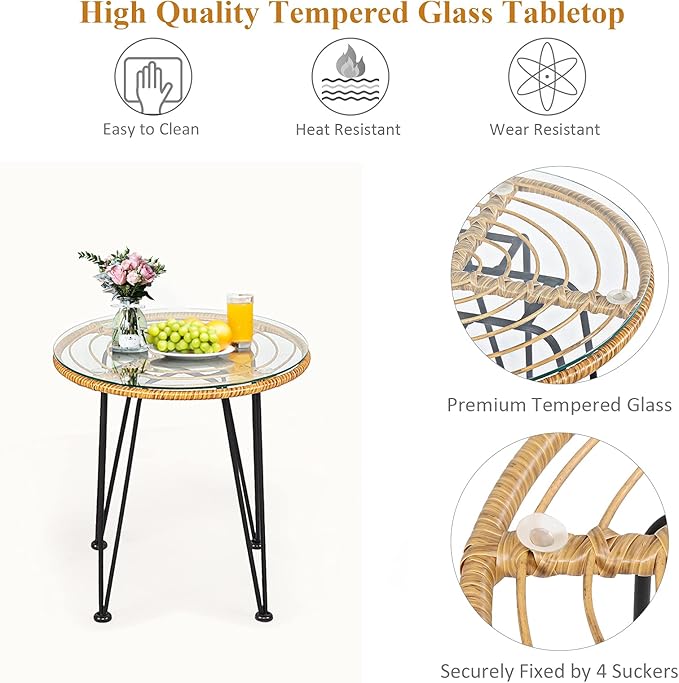 Tangkula 3 Pieces Patio Bistro Set, Rattan Conversation Set