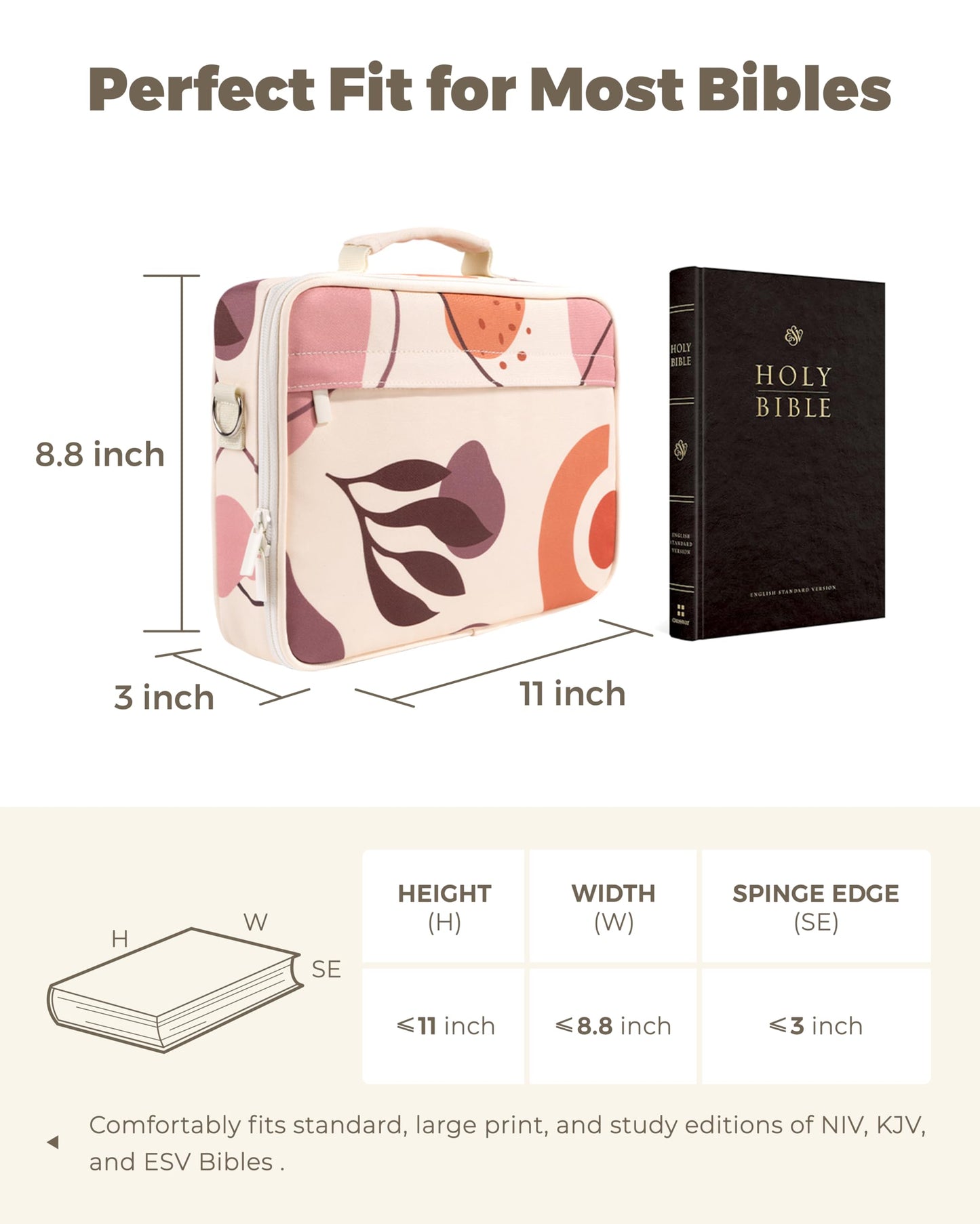 WEMATE Large Capacity Bible Cover Case, Waterproof Study Supplies Tote Bag with Double-Layer Handle & Shoulder Strap, Bag for Women, Teens, Adults and Christian (Patterned)