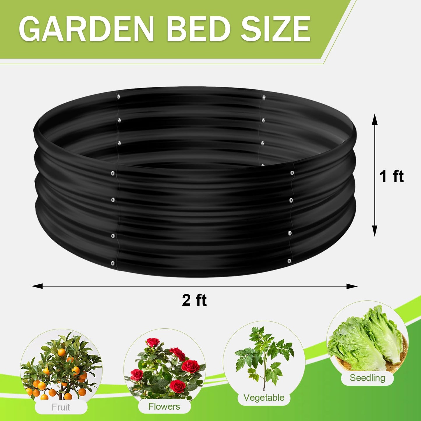 AHEONLAR 3 Pack 2x2x1 ft Round Galvanized Raised Garden Bed Kit Round Metal Flower Box Large Planter Raised Beds Outdoor Garden for Planting,Fruit,Herb Black