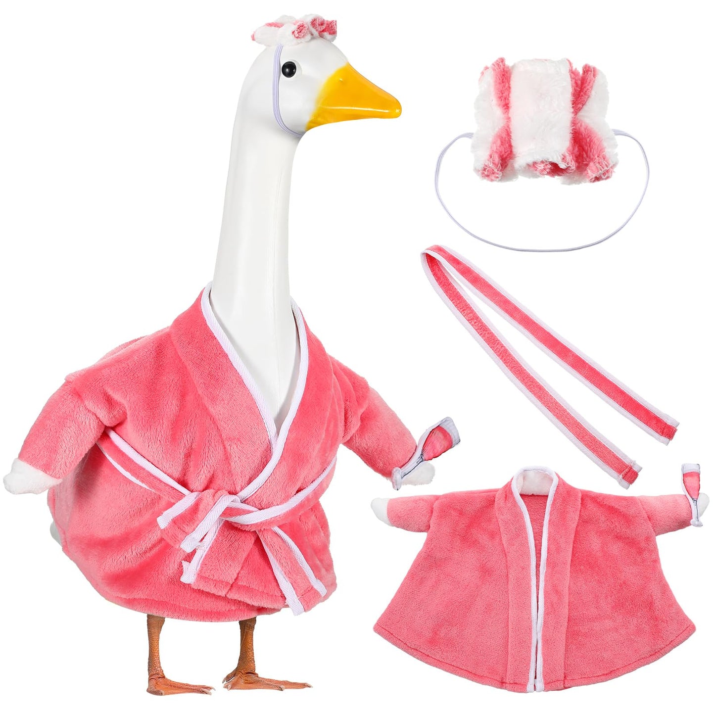 Seenelling Old Lady Porch Goose Outfits, for 23'' High Cement or Plastic Porch Goose Lawn Clothes for Garden Yard(Pink)