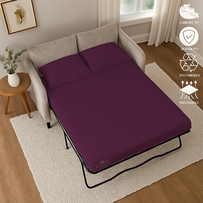 Sleeper Sofa Bed Sheet, 100% Cotton 400 Thread Count, 4 Piece Set, Deep Pocket