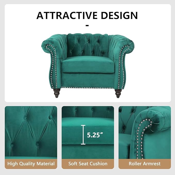Mid-Century Sofa Chair, Velvet Accent Chair