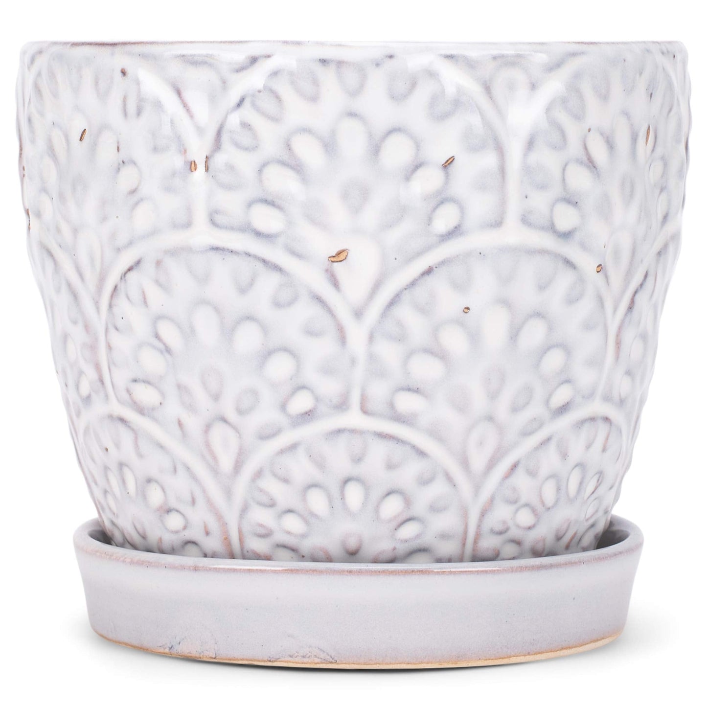 Napco Imports Scalloped Ivory and Jet Black 5 Inches Ceramic Glazed Indoor or Outdoor Planter Pot