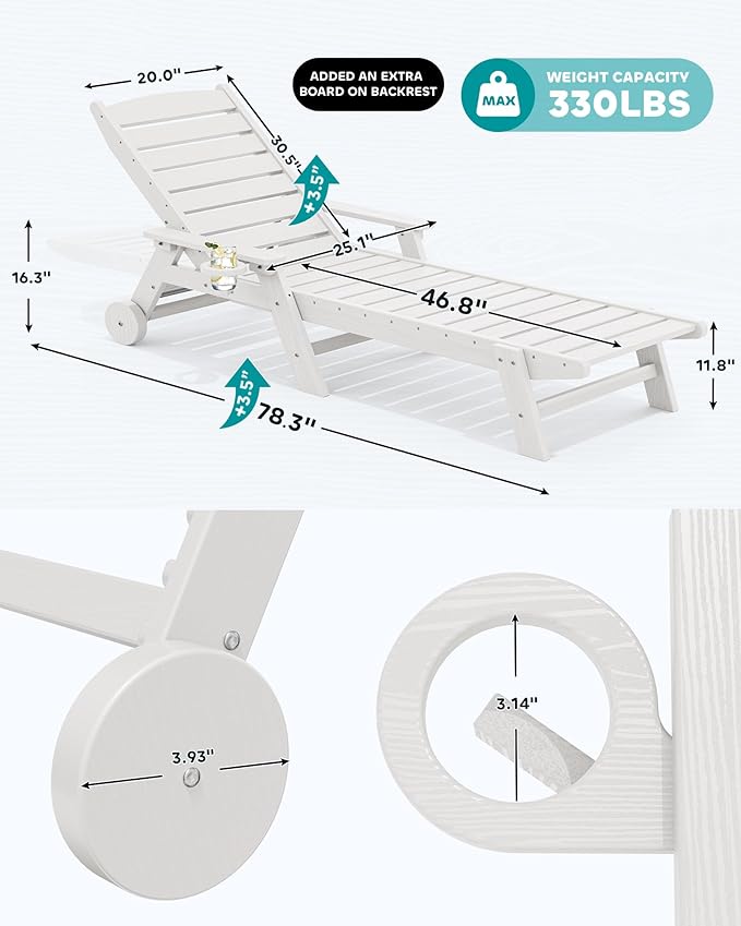 SERWALL Patio Chaise Lounge Chair Set of 2