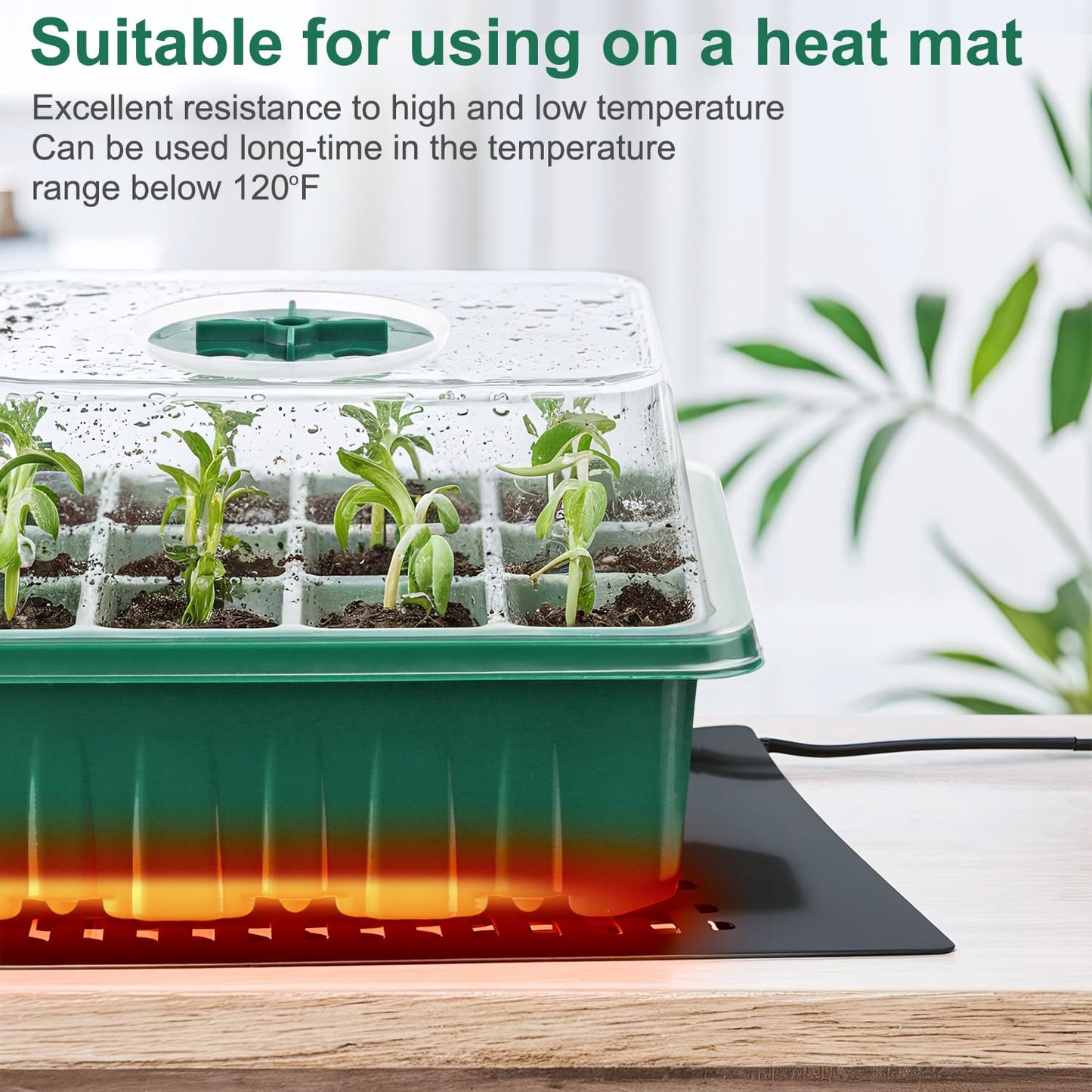VPQZUPG 10 Pcks Seed Starter Tray 120 Cells Seed Starter Kit with Humidity Dome, Seed StartingTrays for Seed Seedling Planting Starter, Mini Greenhouse Plant Germination Trays（Green）
