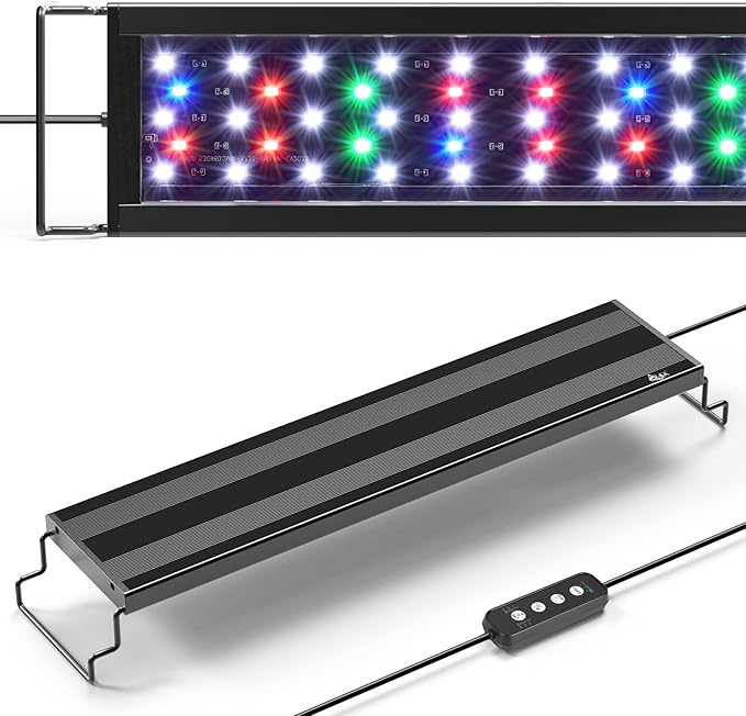 AQQA LED Aquarium Light for Plants, 24/7 Mode Full Spectrum Fish Tank Light with 3 Light Modes, Adjustable Timer/Brightness, Memory Function, Extendable Brackets for Freshwater for 18-24 Inch Tank 18W