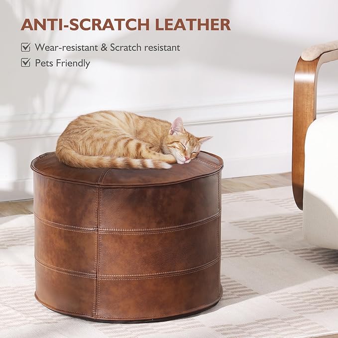 Leather Ottoman, Handmade Stuffed Square Ottoman, Genuine Leather Pouf