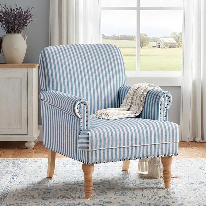 HUIMO Linen Fabric Accent Chair, Mid-Century Modern Armchair