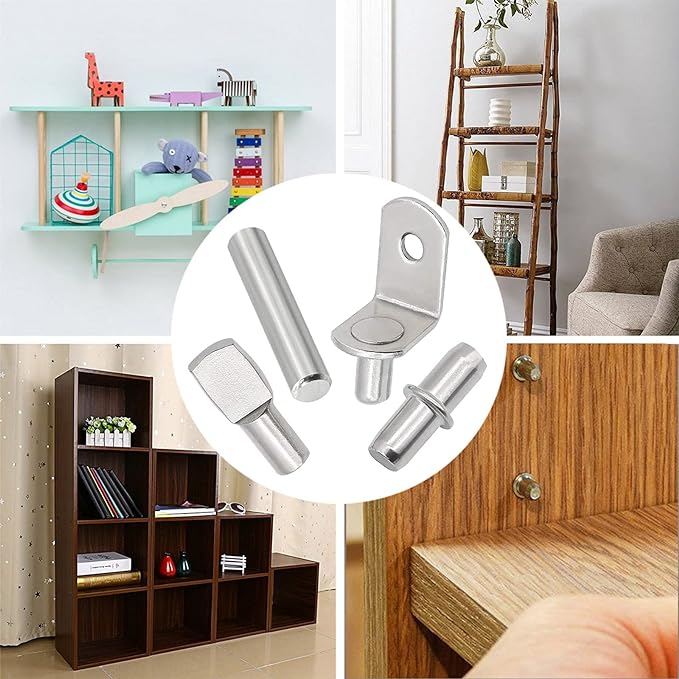 104Pcs Shelf Pins Kit, 4 Styles Nickel Plated Shelf Support Pegs, Bookshelf Pegs