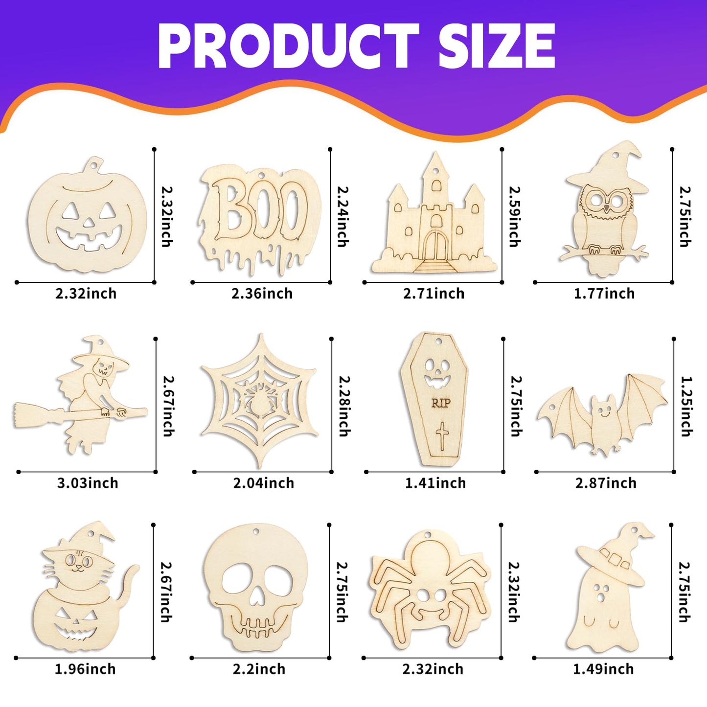 60PCS Halloween Wood Crafts for Kids, Unfinished Wooden Slices Cutouts Ornaments Bulk for Kids to Paint, DIY Halloween Painting Art Craft Activities for Hanging Decorations Gifts Pumpkin